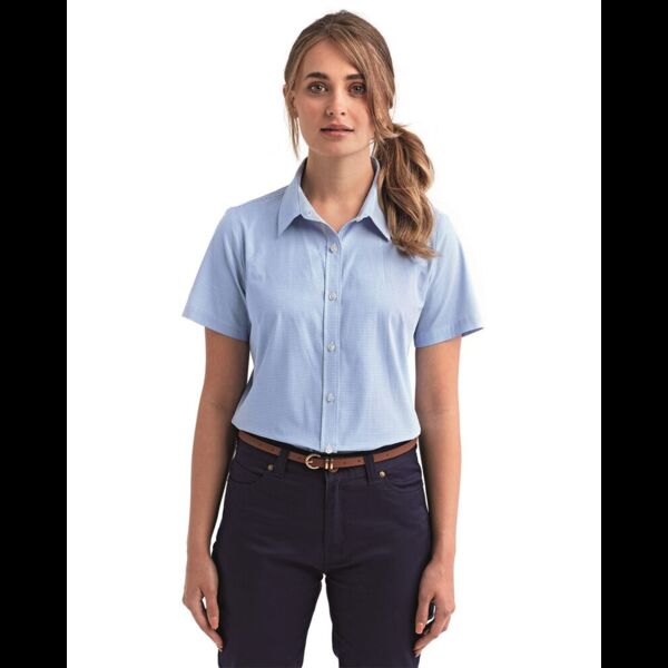 Women's Microcheck Gingham Short Sleeve Cotton Dress Shirt Thumbnail