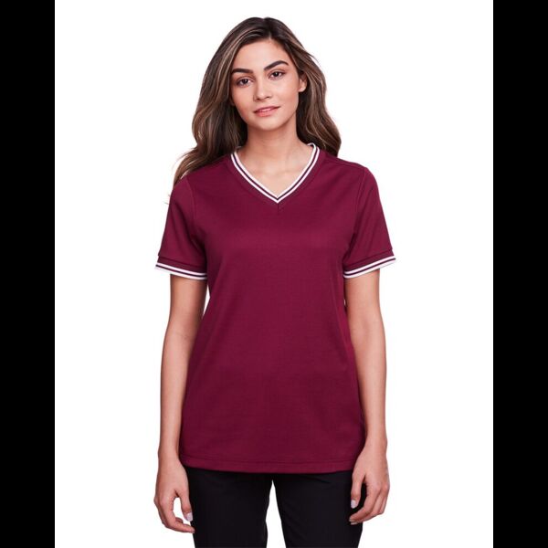 Women's CrownLux Performance® Plaited Tipped V-Neck Shirt Thumbnail
