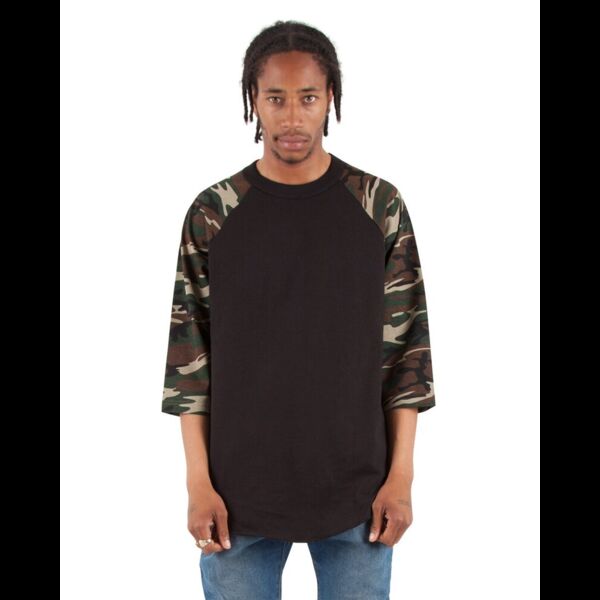 Unisex Three-Quarter Sleeve Camo Raglan T-Shirt Thumbnail