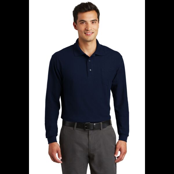 Long Sleeve Silk Touch Polo with Pocket Thumbnail